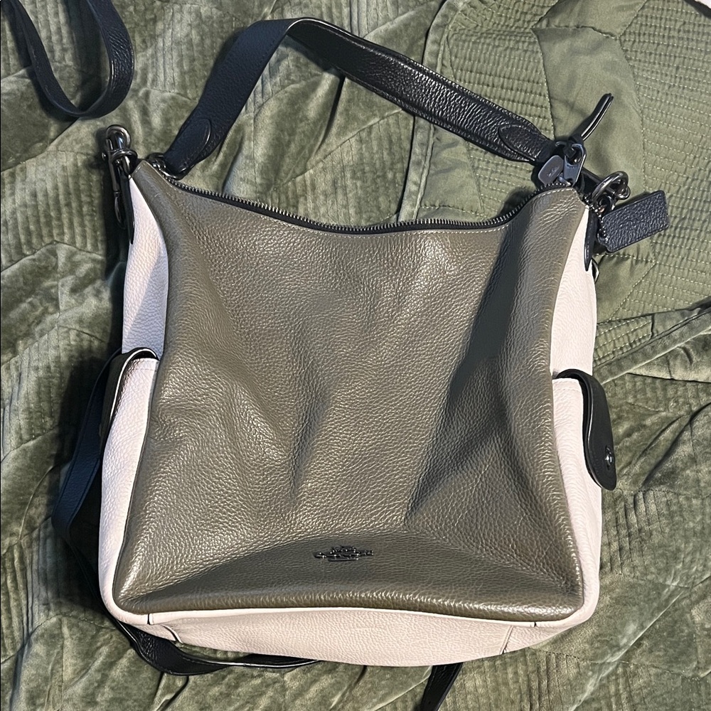 Coach green Two-Tone Leather Shoulder Bag